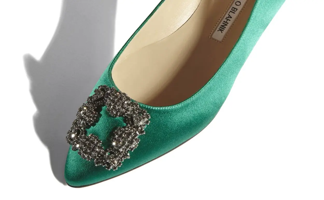 HANGISIFLAT Green Satin Jewel Buckle Flat Shoes