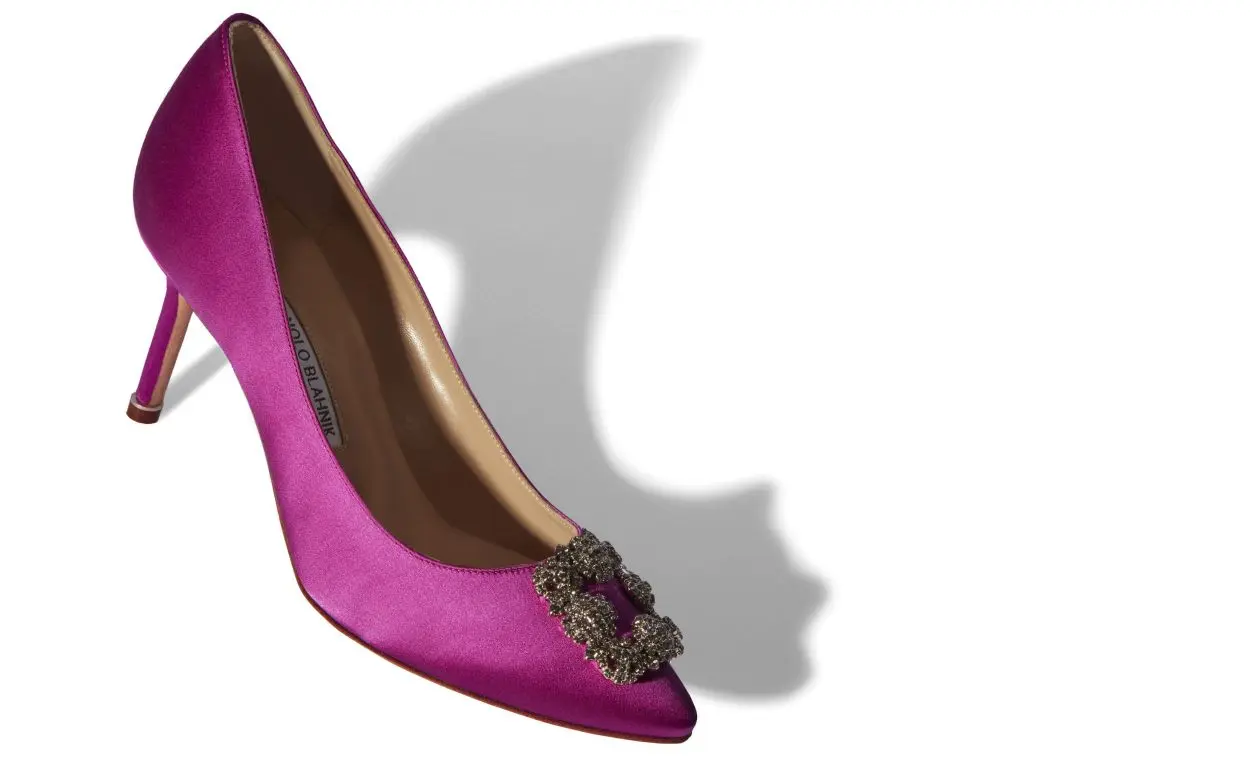 HANGISI 70 Dark Fuchsia Satin Jewel Buckle Pumps