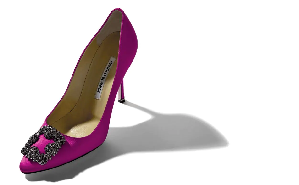 HANGISI Dark Fuchsia Satin Jewel Buckle Pumps