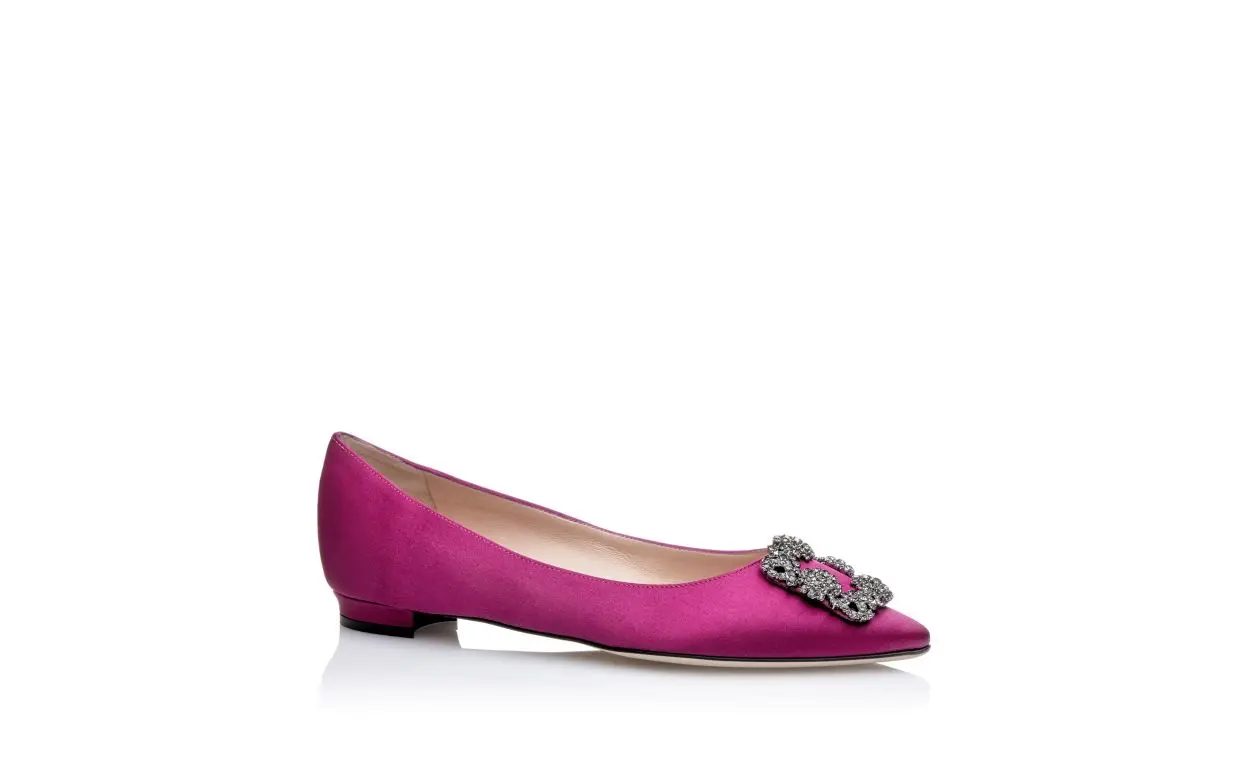 HANGISIFLAT Dark Fuchsia Satin Jewel Buckle Flat Shoes