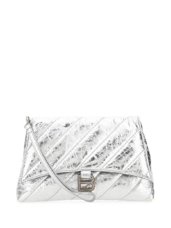 Metallic Silver Crush Leather Crossbody Bag