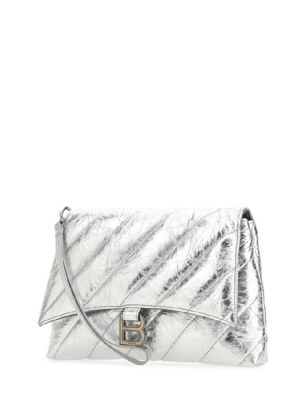 Metallic Silver Crush Leather Crossbody Bag