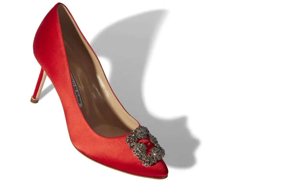 HANGISI 70 RED SATIN JEWEL BUCKLE PUMPS