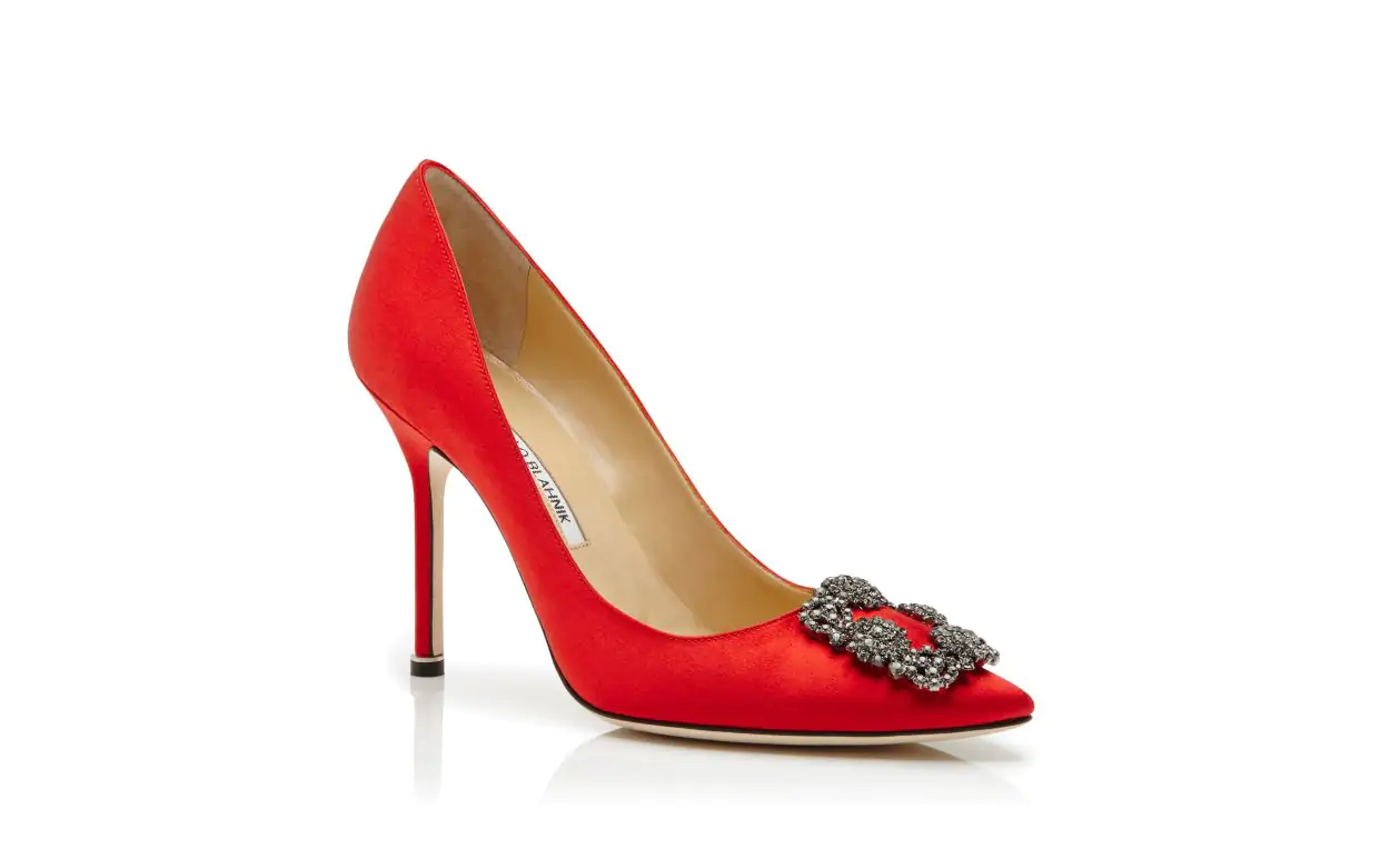 HANGISI Red Satin Jewel Buckle Pumps