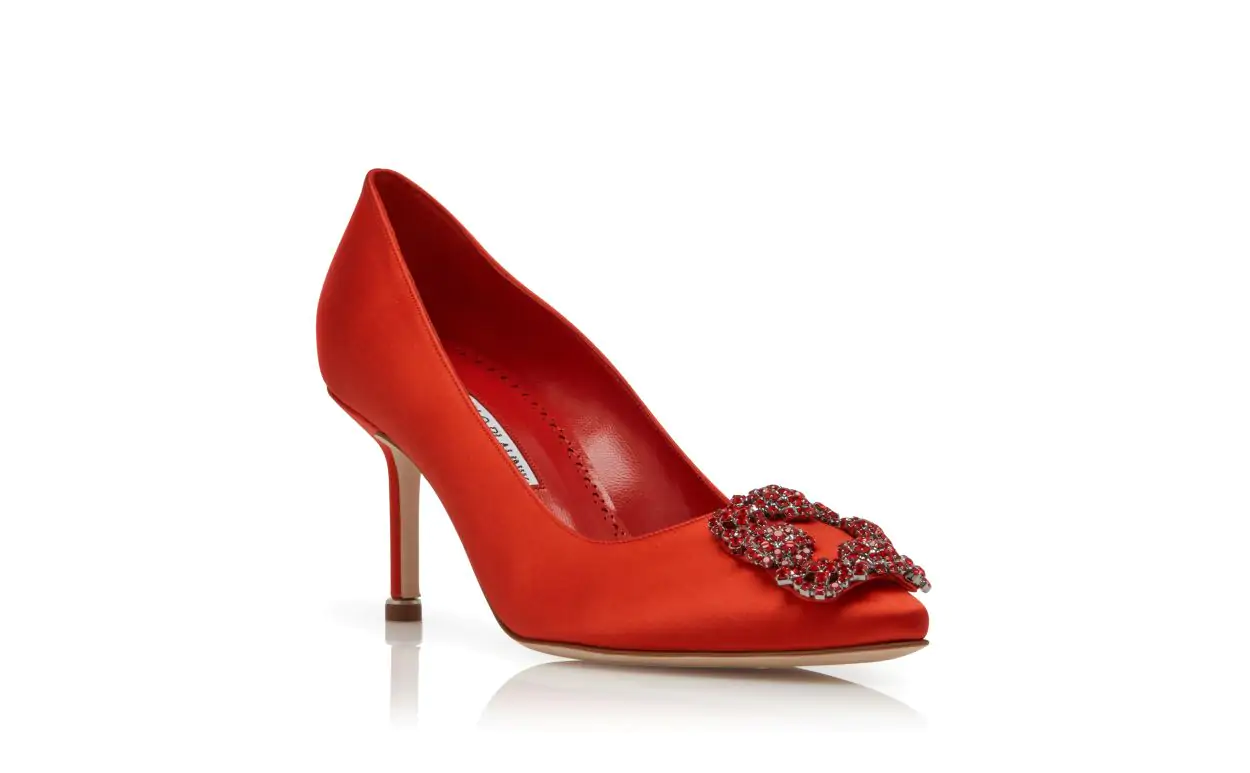 HANGISI RED 70 Red Satin Jewel Buckle Pumps