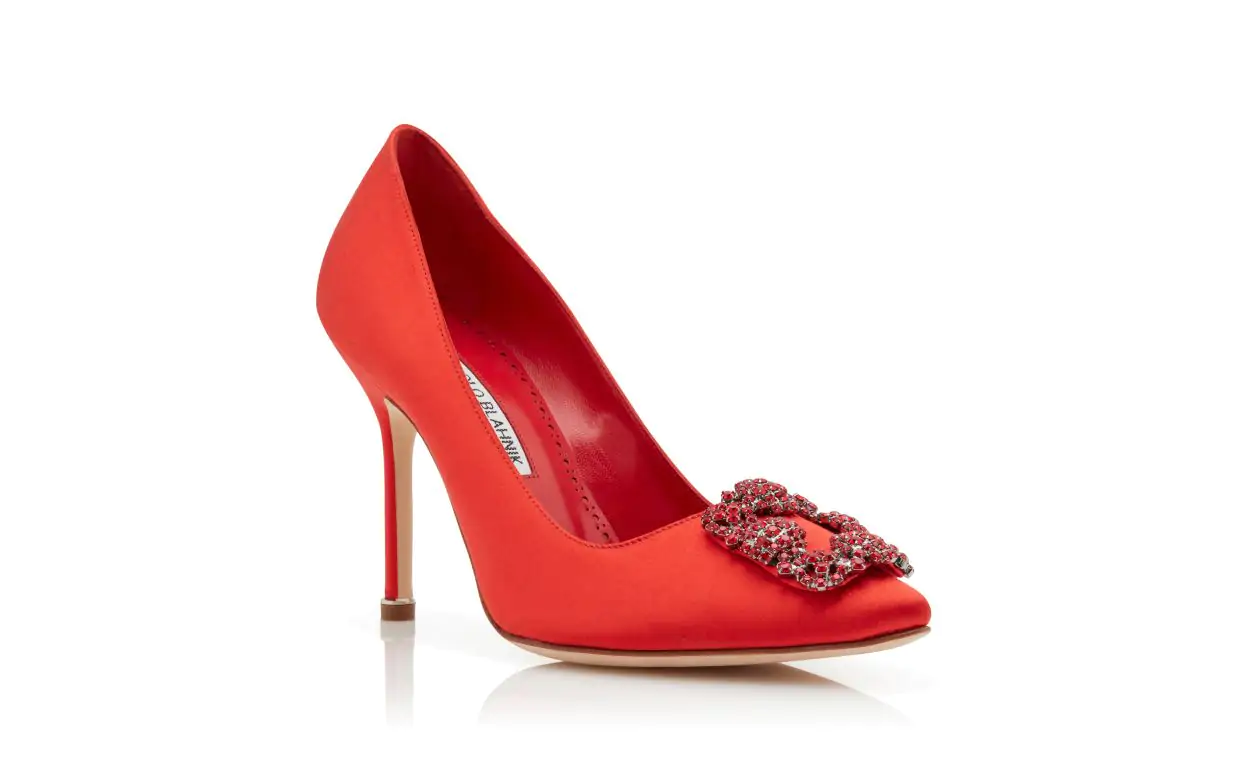 HANGISI RED Red Satin Jewel Buckle Pumps