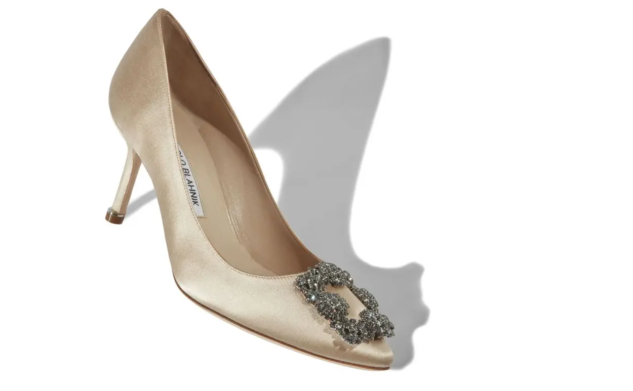 HANGISI 70 Champagne Satin Jewel Buckle Pumps