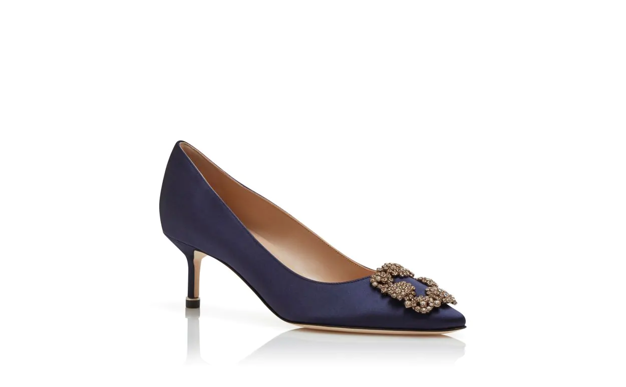 HANGISI 50 Navy Blue Satin Jewel Buckle Pumps