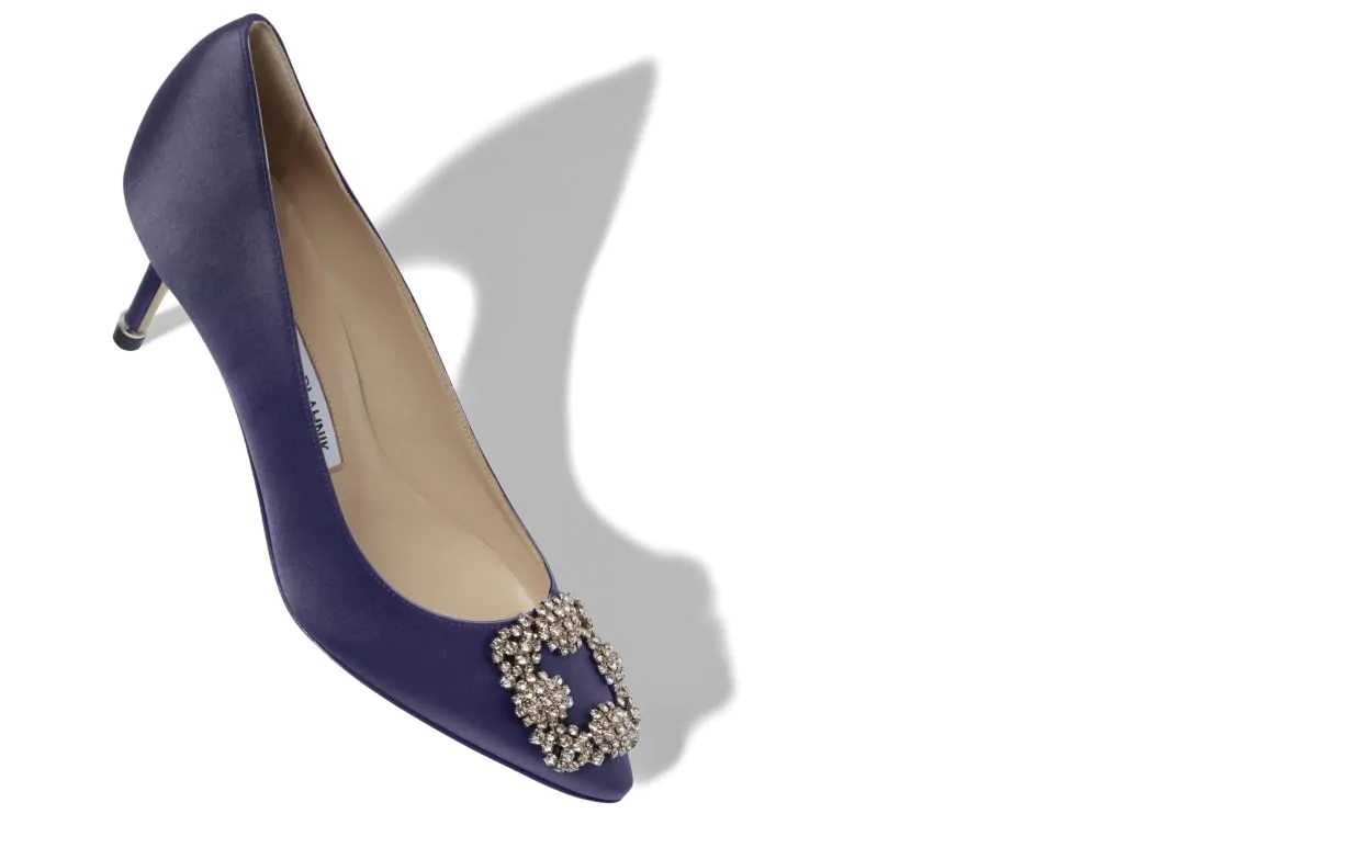 HANGISI 50 Navy Blue Satin Jewel Buckle Pumps