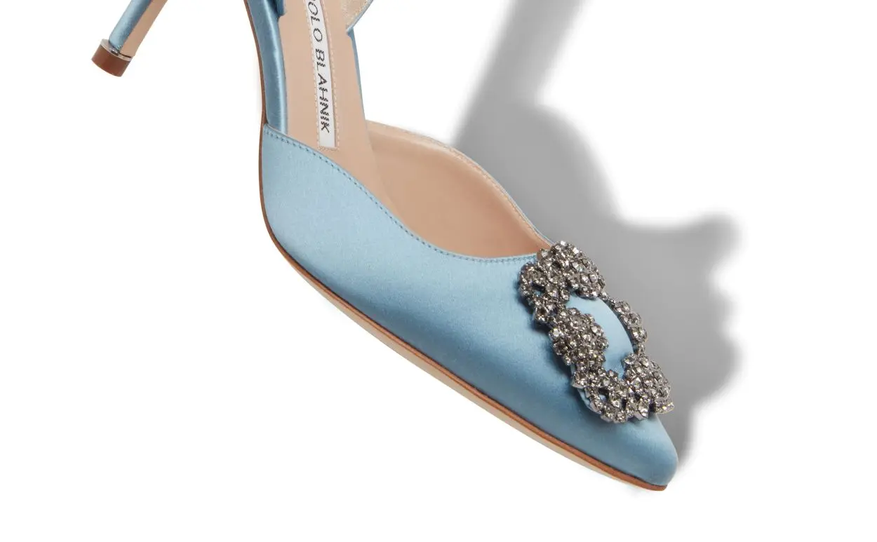 HANGISLI Light Blue Satin Jewel Buckle Slingback Pumps