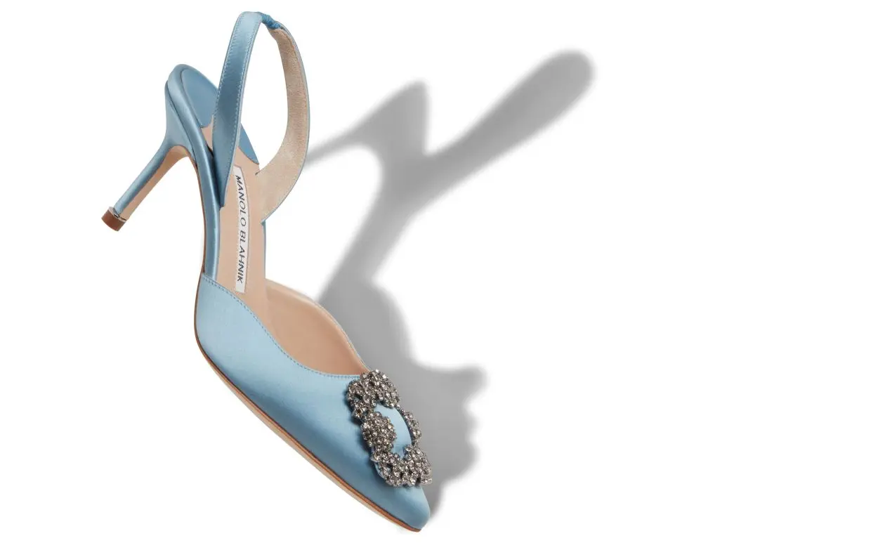 HANGISLI Light Blue Satin Jewel Buckle Slingback Pumps