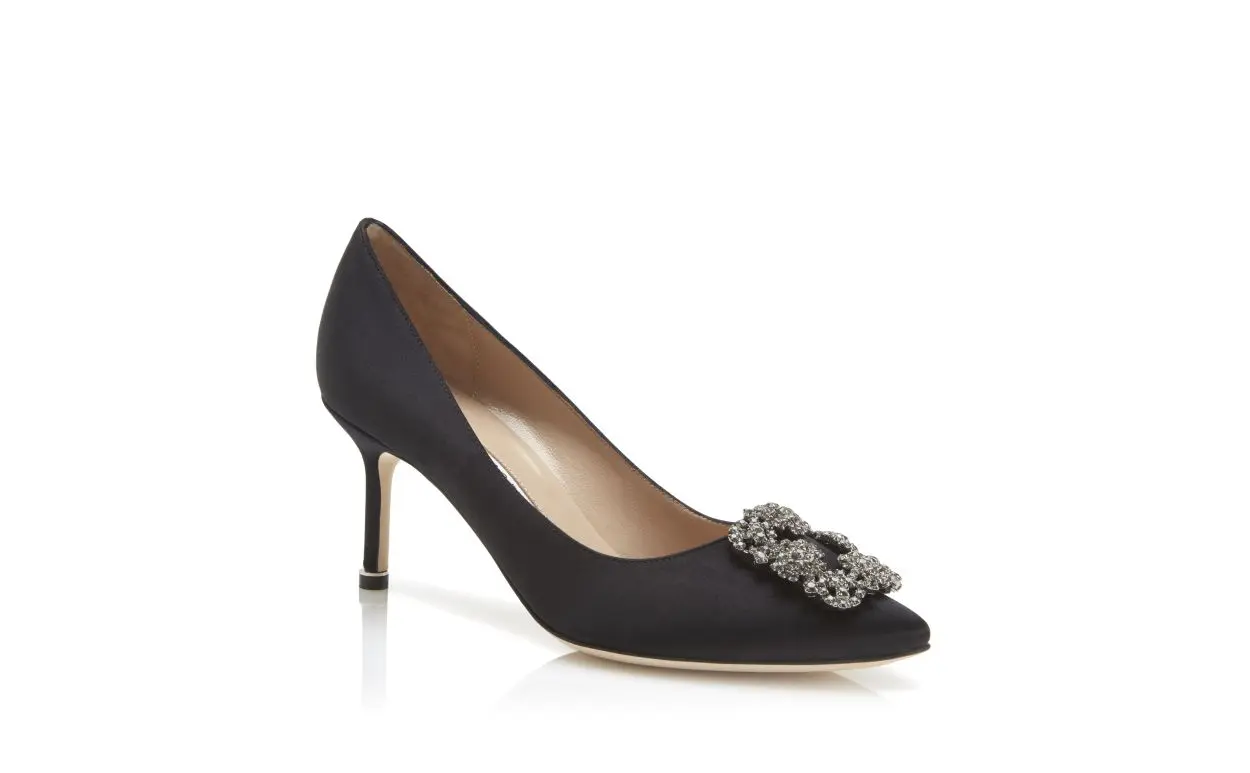 HANGISI 70 Black Satin Jewel Buckle Pumps