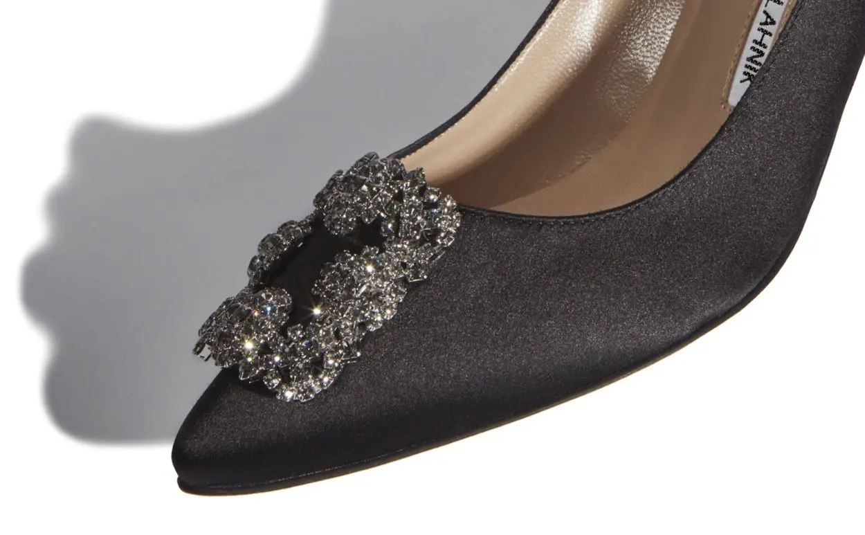 HANGISI 70 Black Satin Jewel Buckle Pumps