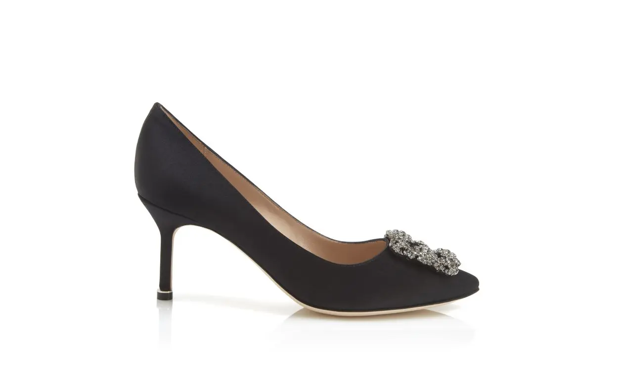 HANGISI 70 Black Satin Jewel Buckle Pumps