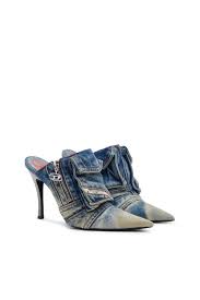  Diesel D-Venus Pocket Ml Heeled Mules In Washed Denim Brown