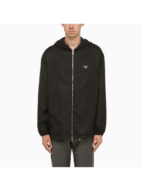 Triangle logo stripe hooded zip-up jacket