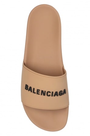 BALENCIAGA BROWN ‘POOL’ SLIDES WITH LOGO