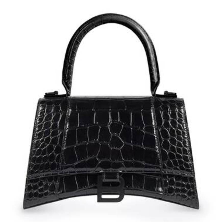WOMEN'S HOURGLASS XS HANDBAG CROCODILE EMBOSSED IN BLACK