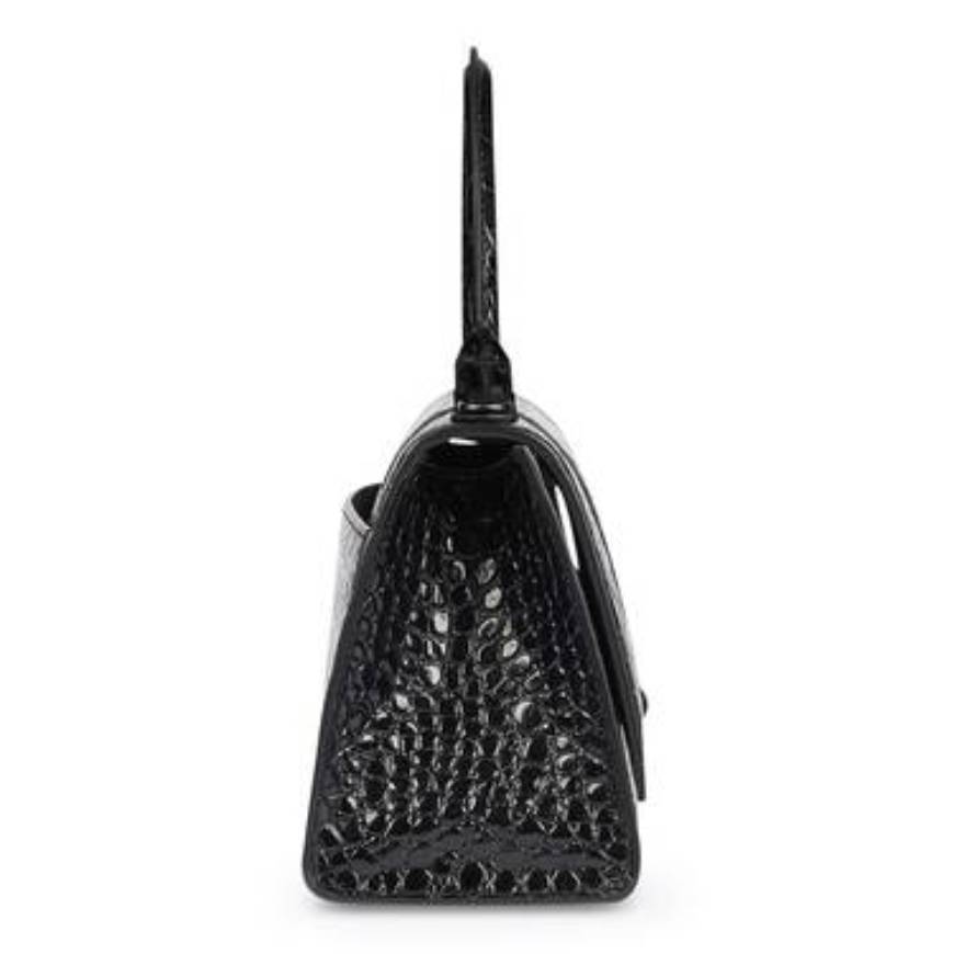 WOMEN'S HOURGLASS XS HANDBAG CROCODILE EMBOSSED IN BLACK
