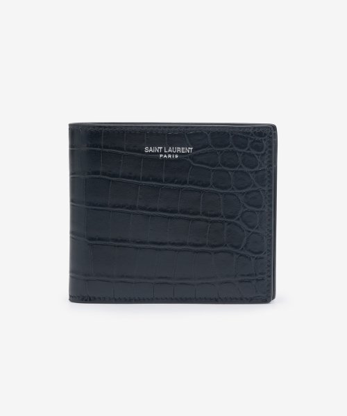 Men's East/West Crocodile Embossed Leather Bifold Wallet - Black 
