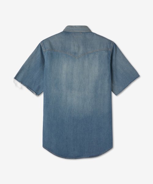 Men's Distress Denim Shirt - Washed Blue 