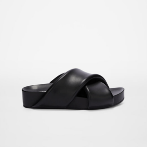 Cross-strap padded-leather slides 