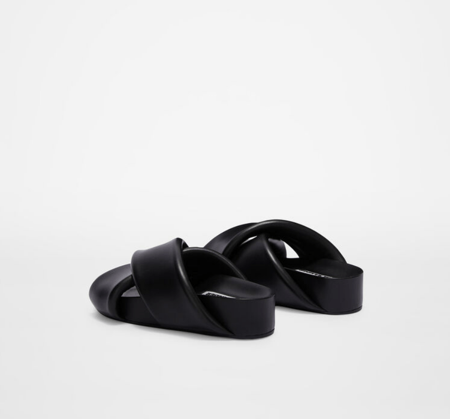 Cross-strap padded-leather slides 