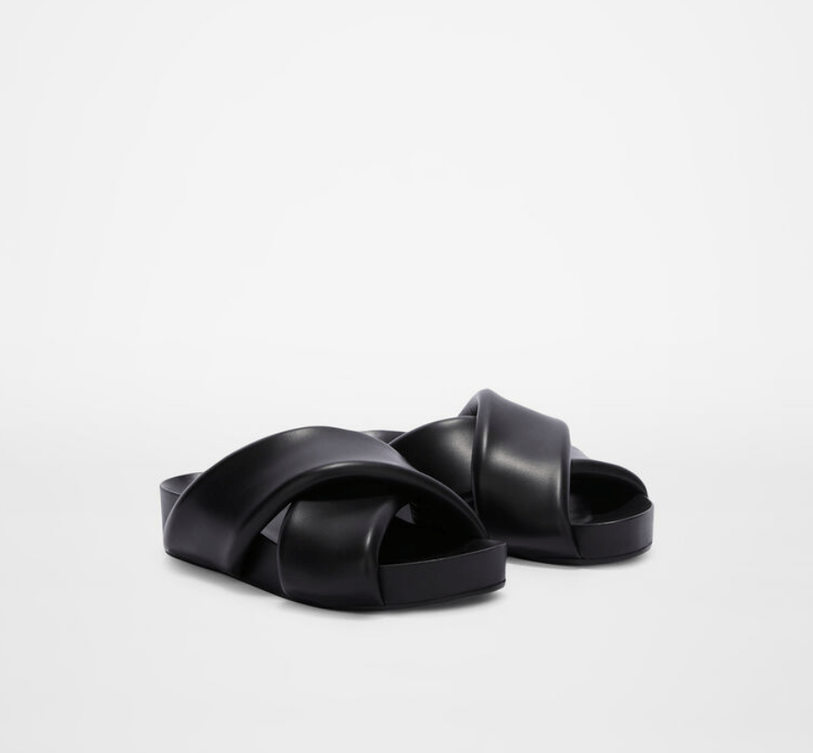 Cross-strap padded-leather slides 