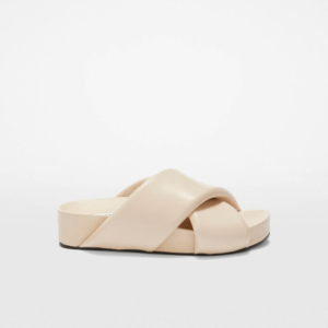 Cross-strap padded-leather slides in Pale Pink