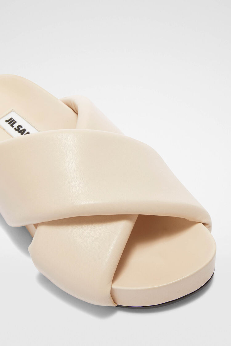 Cross-strap padded-leather slides in Pale Pink