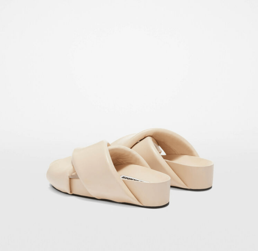 Cross-strap padded-leather slides in Pale Pink