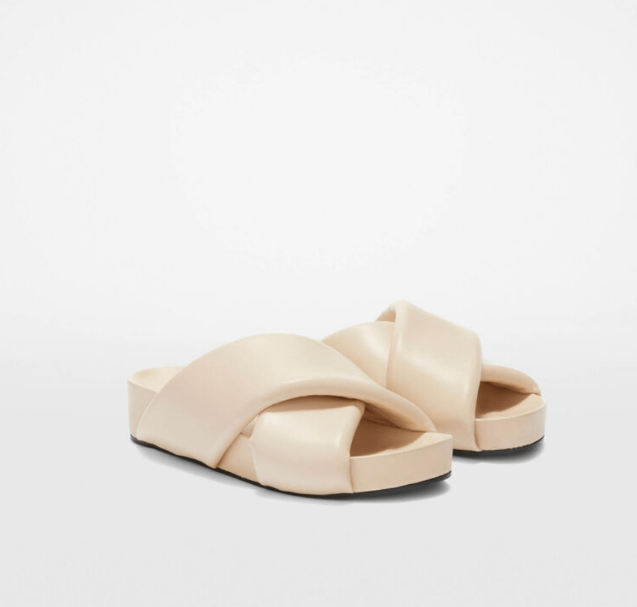 Cross-strap padded-leather slides in Pale Pink