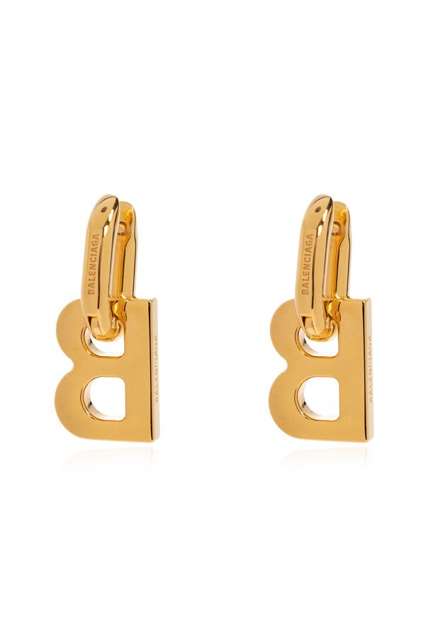 BALENCIAGA GOLD BRASS LOGO EARRINGS