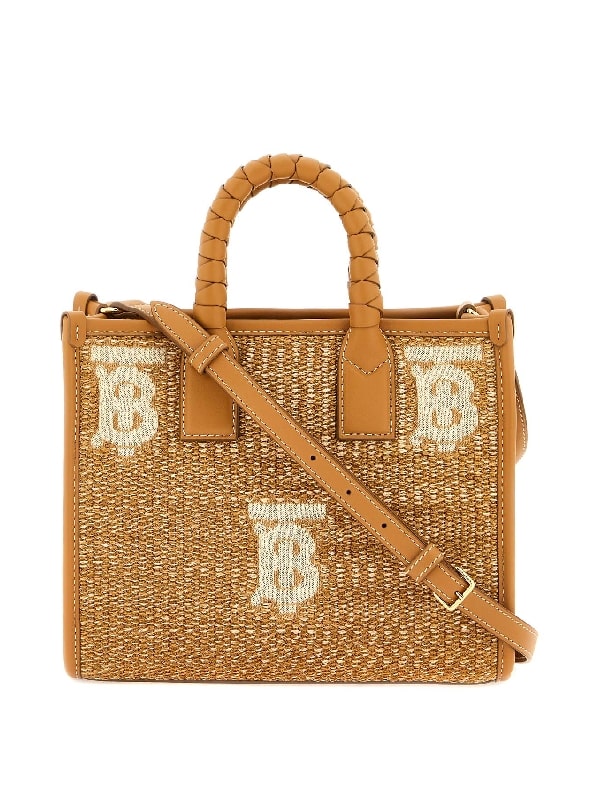 FREYA logo raffia mini tote bag