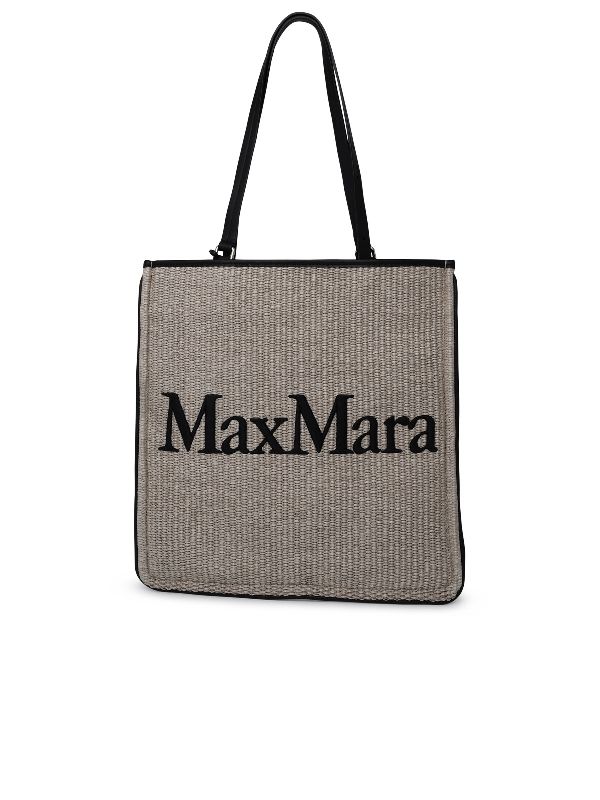 logo embroidered raffia easy tote bag