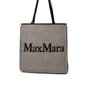 logo embroidered raffia easy tote bag