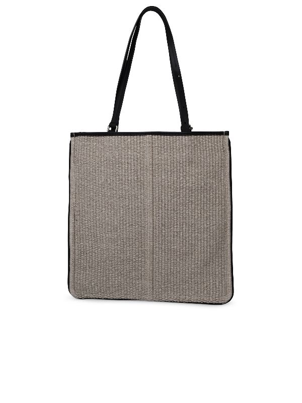 logo embroidered raffia easy tote bag