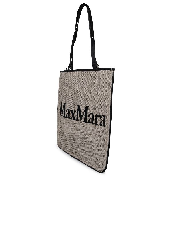 logo embroidered raffia easy tote bag