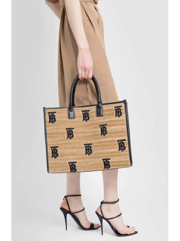 TB logo raffia woven tote bag