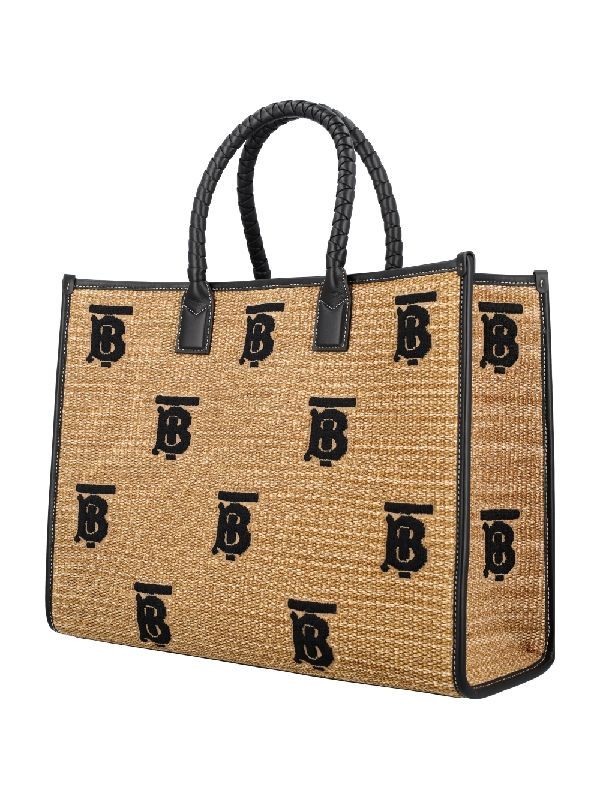 TB logo raffia woven tote bag