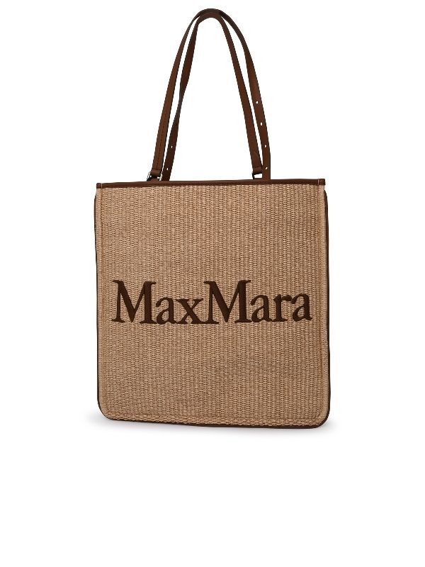 logo embroidered raffia easy tote bag