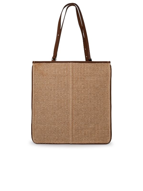 logo embroidered raffia easy tote bag