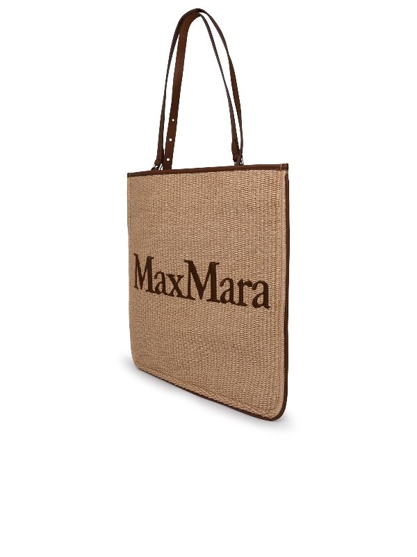 logo embroidered raffia easy tote bag