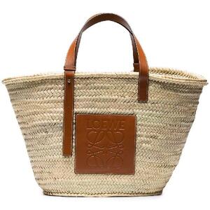 LOEWE Logo-embossed large palm leaf and leather basket bag