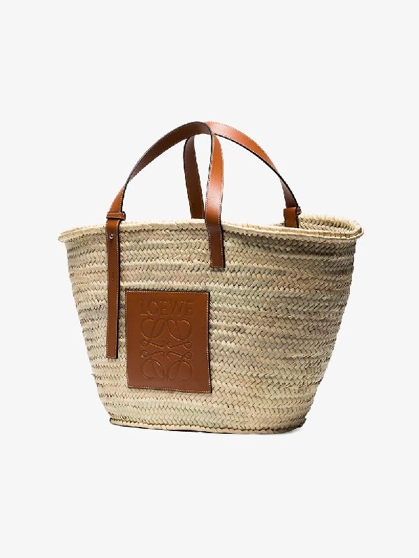 LOEWE Logo-embossed large palm leaf and leather basket bag