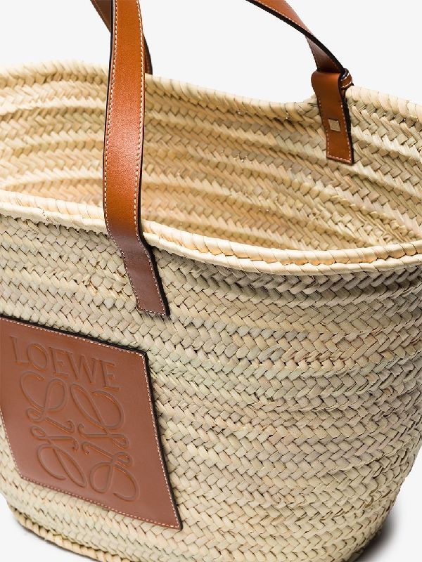 LOEWE Logo-embossed large palm leaf and leather basket bag