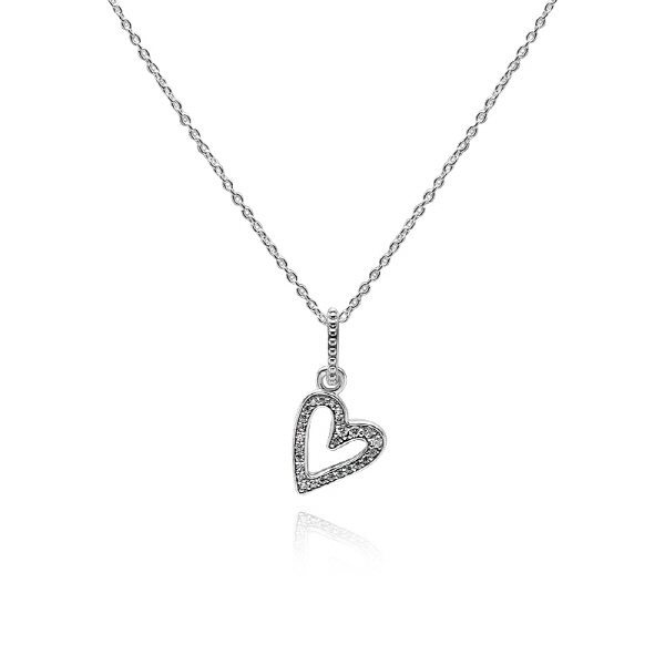 Pandora Sparkling Freehand Heart Silver Necklace 
