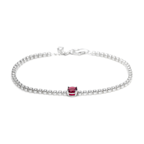 Pandora Red Sparkling Round Pave Tennis Silver Bracelet 