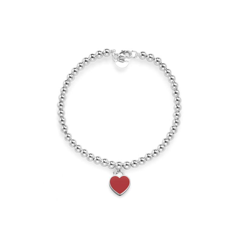 Red heart tag diamond silver bracelet