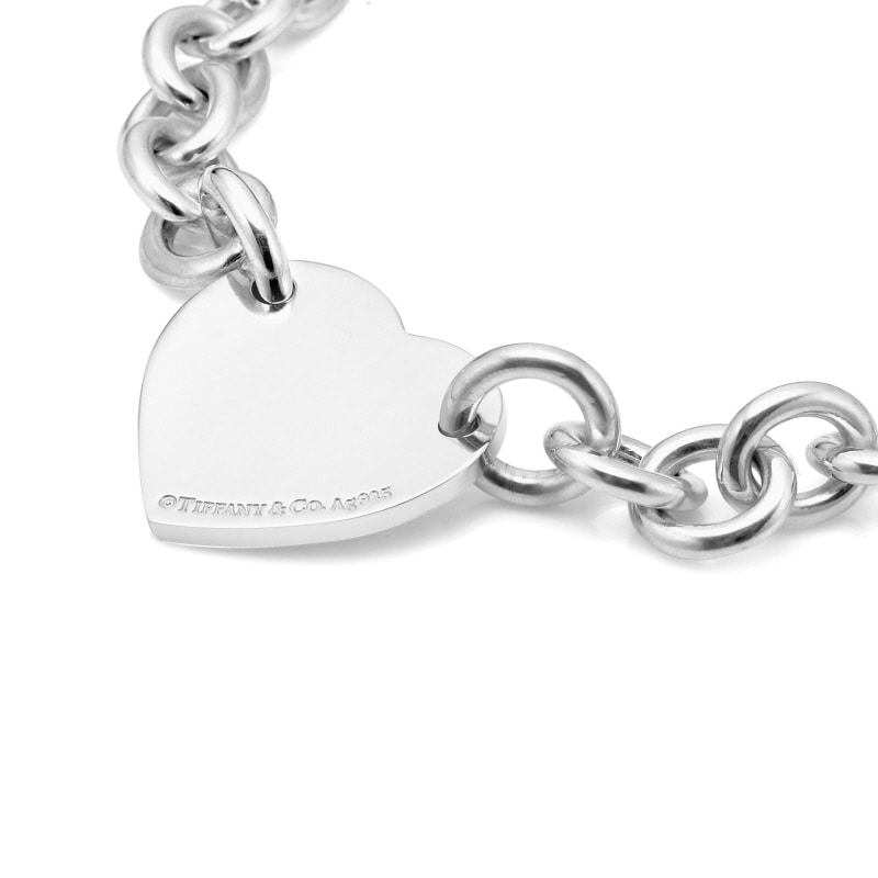 Medium Heart Tag Charm Chain Silver Bracelet